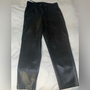Black straight leather elastic pants